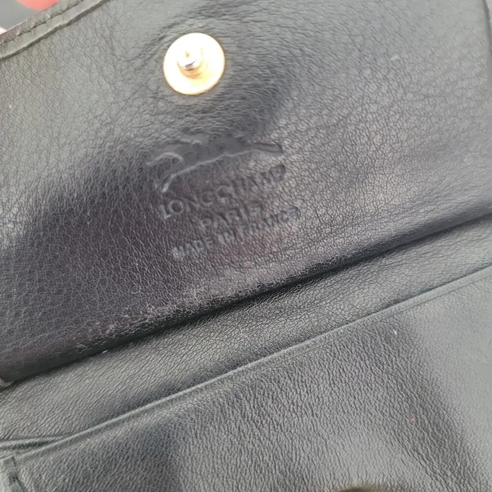 Longchamp Mens Wallet Brown‎ Bifold Leather Folding Medium Logo Vintage Designer